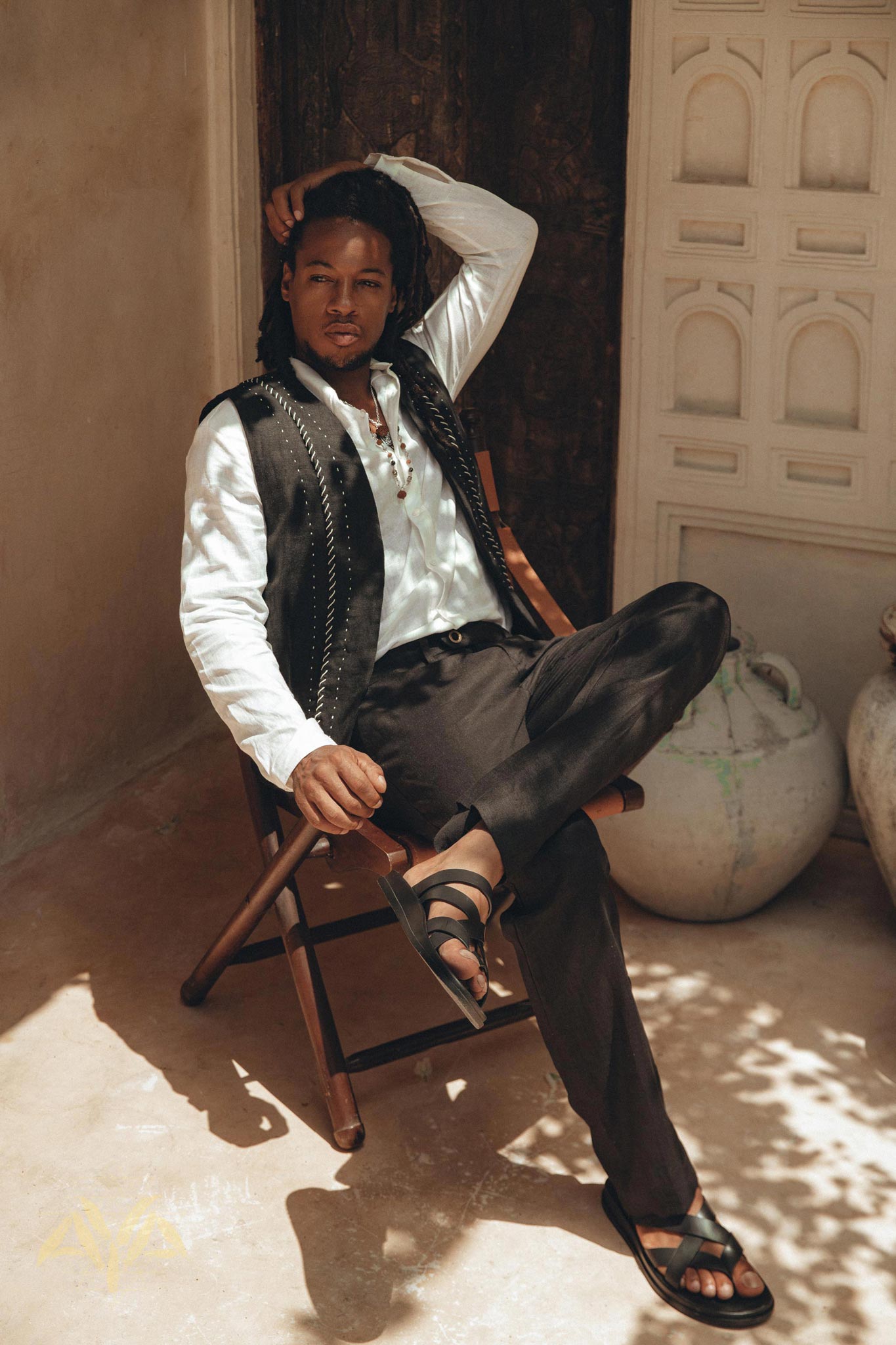 Black Classic Linen Trousers for Men by AYA Sacred Wear