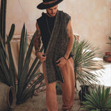 Black Handwoven Thick Cotton Sleeveless Hoody Tank Top for Man by AYA Sacred Wear