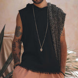 Black Handwoven Thick Cotton Sleeveless Hoody Tank Top for Man by AYA Sacred Wear