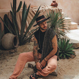 Black Handwoven Thick Cotton Sleeveless Hoody Tank Top for Man by AYA Sacred Wear