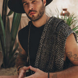 Black Handwoven Thick Cotton Sleeveless Hoody Tank Top for Man by AYA Sacred Wear