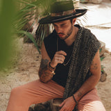 Black Handwoven Thick Cotton Sleeveless Hoody Tank Top for Man by AYA Sacred Wear