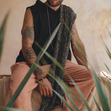 Black Handwoven Thick Cotton Sleeveless Hoody Tank Top for Man by AYA Sacred Wear