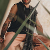 Black Handwoven Thick Cotton Sleeveless Hoody Tank Top for Man by AYA Sacred Wear