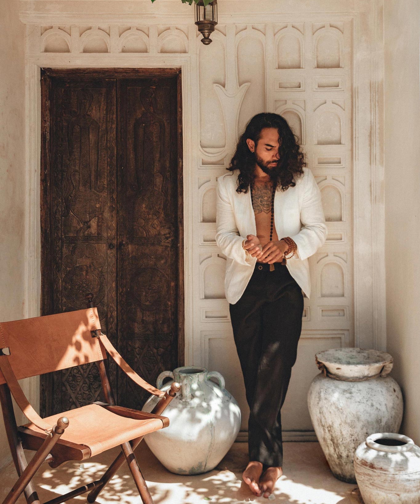 White Linen Blazer Jacket for Men by AYA Sacred Wear