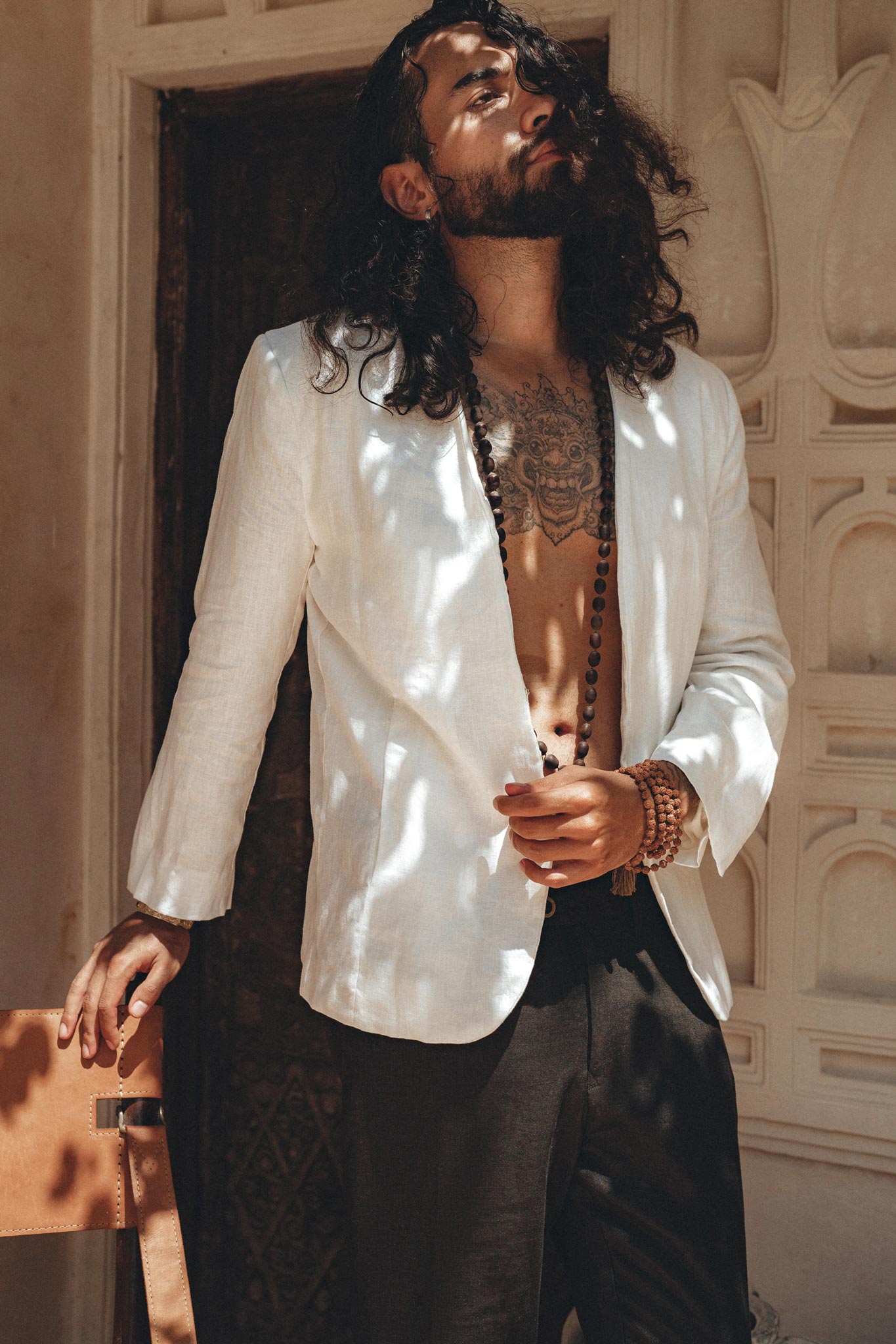 White Linen Blazer Jacket for Men by AYA Sacred Wear