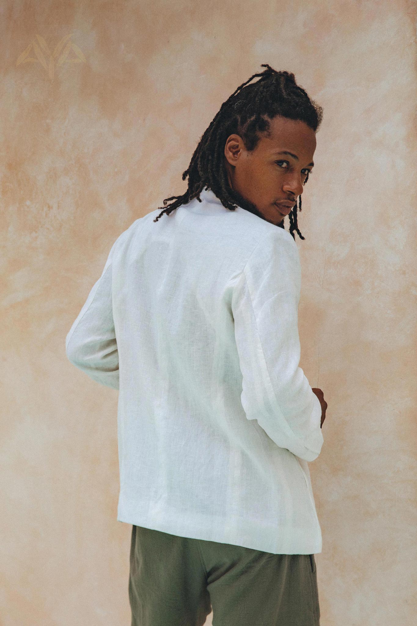 White Linen Blazer Jacket for Men by AYA Sacred Wear