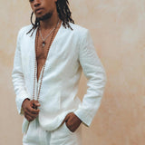 White Linen Blazer Jacket for Men by AYA Sacred Wear