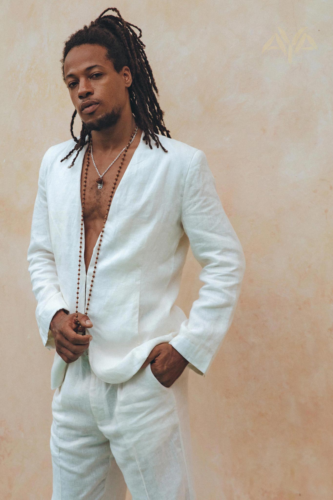 White Linen Blazer Jacket for Men by AYA Sacred Wear