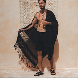 Black Hand Loomed Boho Fringed Sarong Scarf for Men by AYA Sacred Wear
