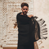 Black Hand Loomed Boho Fringed Sarong Scarf for Men by AYA Sacred Wear