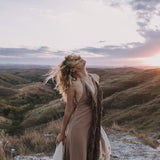 Beige Organic Cotton Bohemian Tribal Maxi Dress with Hand Loomed Tassels - AYA Sacred Wear