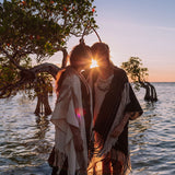 Black Boho Poncho, Hand Stitch Mantel with Hand Loomed Tassels - AYA Sacred Wear 