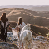 Black Boho Poncho, Hand Stitch Mantel with Hand Loomed Tassels - AYA Sacred Wear 