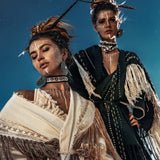 Black Boho Poncho, Hand Stitch Mantel with Hand Loomed Tassels - AYA Sacred Wear 