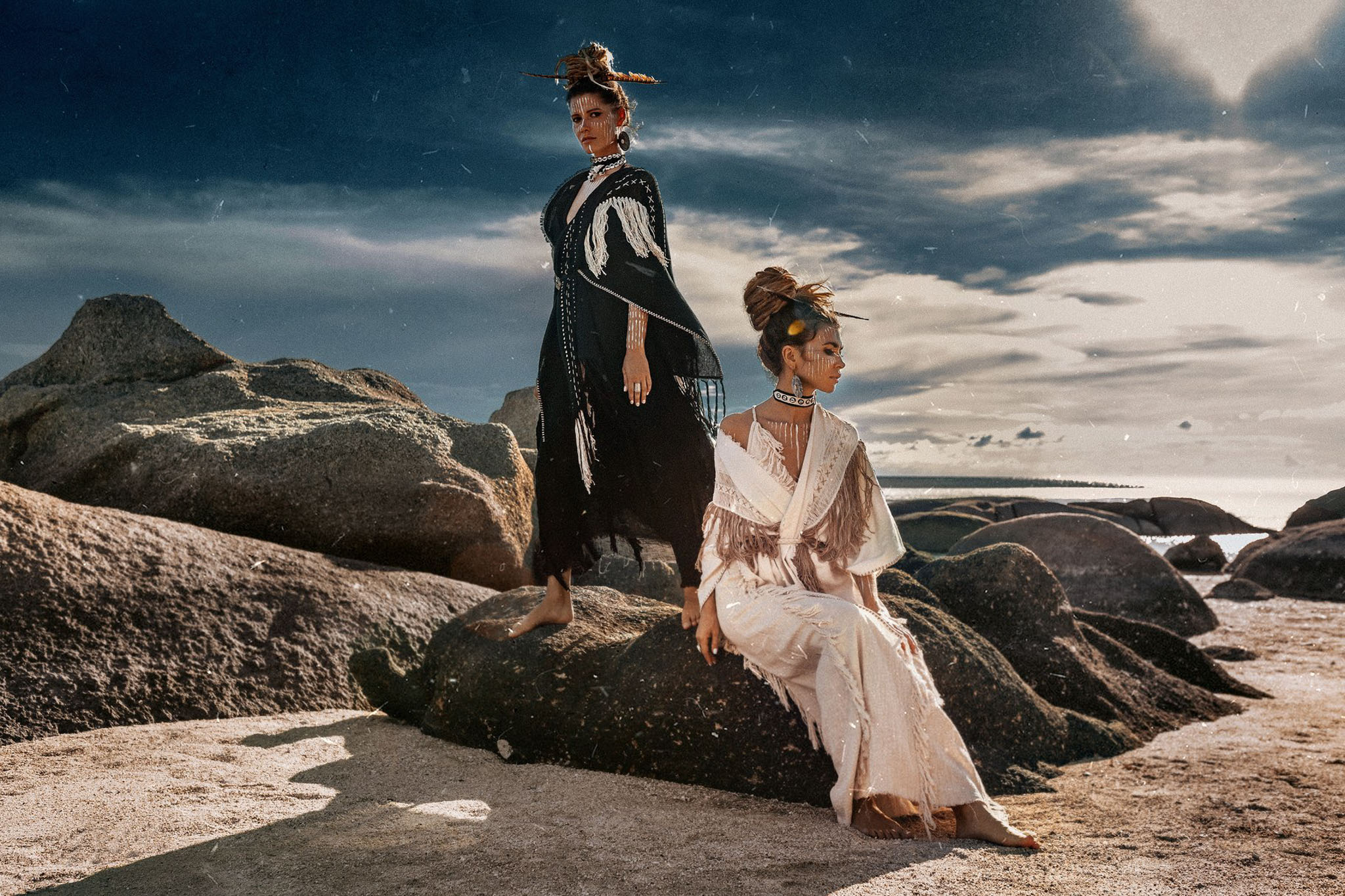 Black Boho Poncho, Hand Stitch Mantel with Hand Loomed Tassels - AYA Sacred Wear 