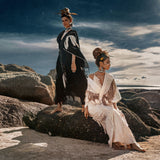 Black Boho Poncho, Hand Stitch Mantel with Hand Loomed Tassels - AYA Sacred Wear 