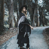Black Boho Poncho, Hand Stitch Mantel with Hand Loomed Tassels - AYA Sacred Wear 