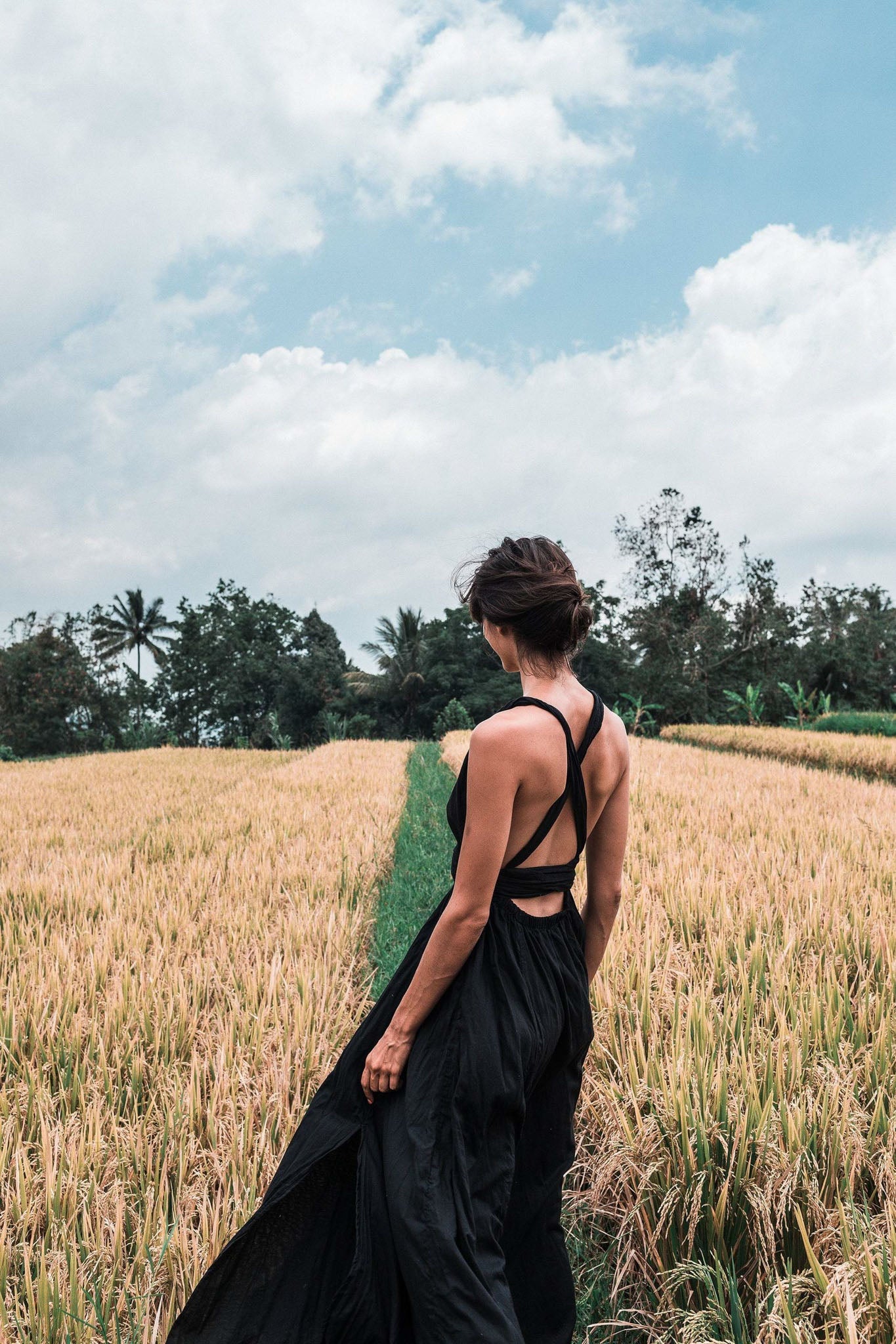 Black Cotton Bohemian Maxi Dress Convertible Dress - AYA Sacred Wear