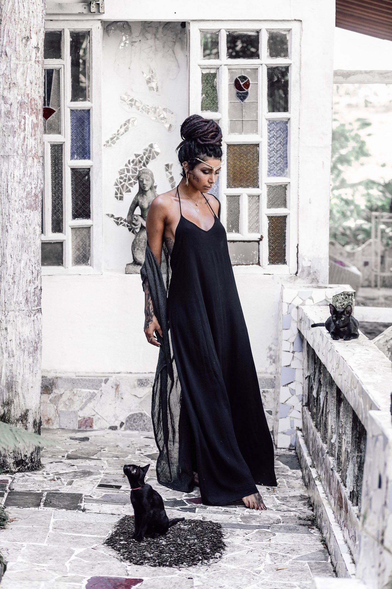 Black Cotton Boho Goddess Cocktail Slip Dress - AYA Sacred Wear