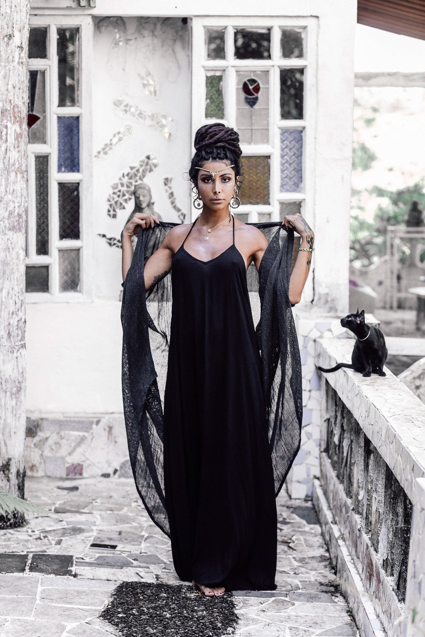 Black Cotton Boho Goddess Cocktail Slip Dress - AYA Sacred Wear