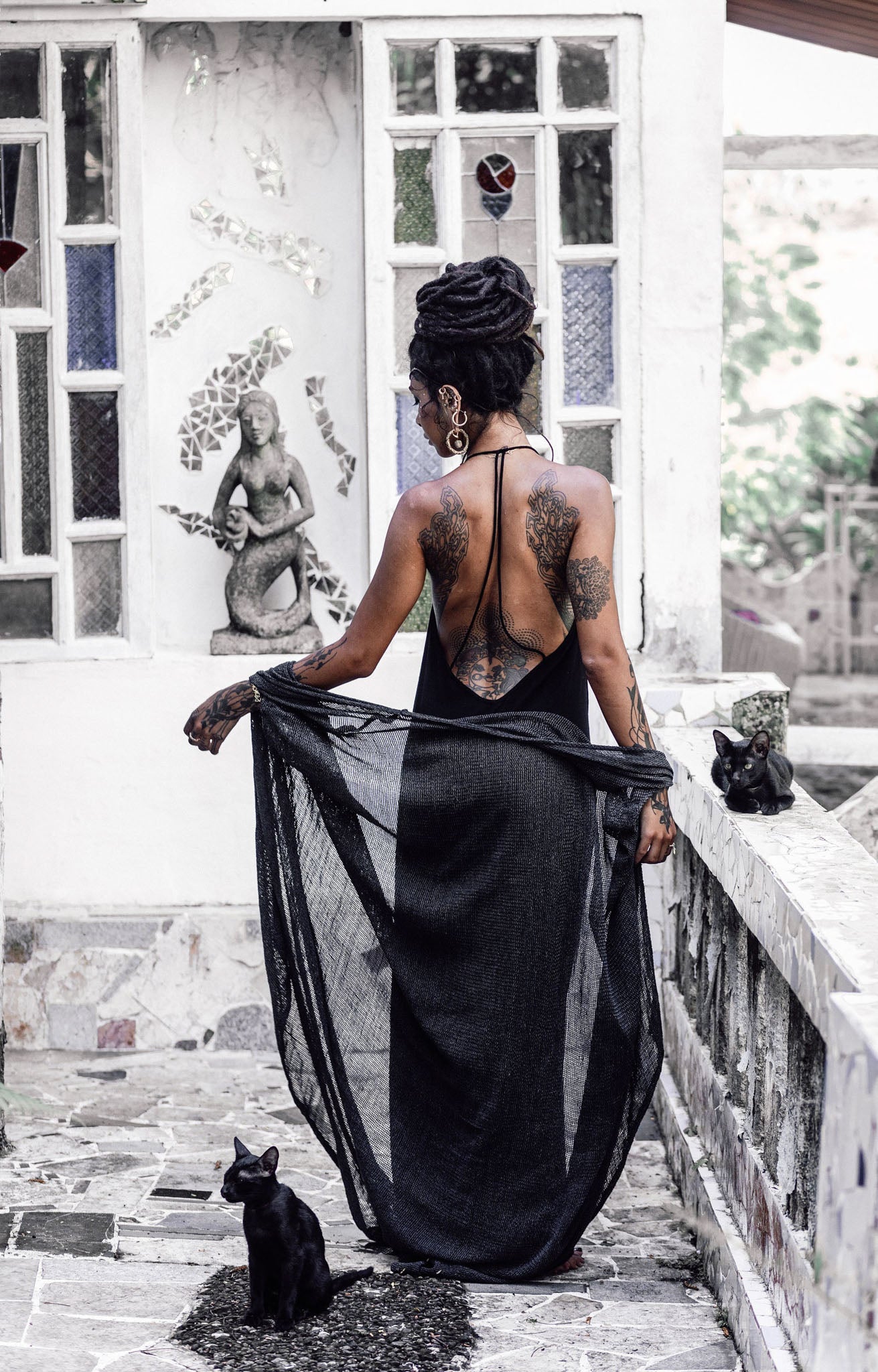 Black Cotton Boho Goddess Cocktail Slip Dress - AYA Sacred Wear