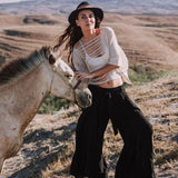 Black Linen Pants Boho Yoga Pants - AYA Sacred Wear