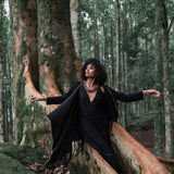 Bohemian Black Cardigan, Black Long Cotton Kimono Robe With Hand Embroidery - AYA Sacred Wear