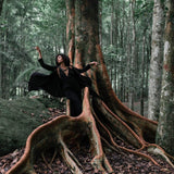 Bohemian Black Cardigan, Black Long Cotton Kimono Robe With Hand Embroidery - AYA Sacred Wear