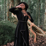 Bohemian Black Cardigan, Black Long Cotton Kimono Robe With Hand Embroidery - AYA Sacred Wear