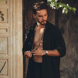 Black Handwoven Cotton Oversized Shirt for Men by AYA Sacred Wear