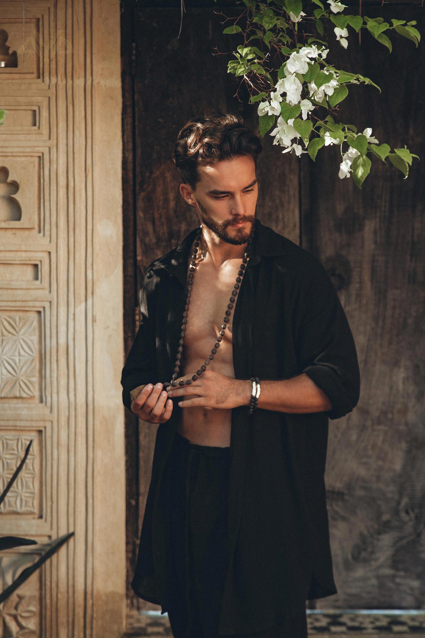 Black Handwoven Cotton Oversized Shirt for Men by AYA Sacred Wear