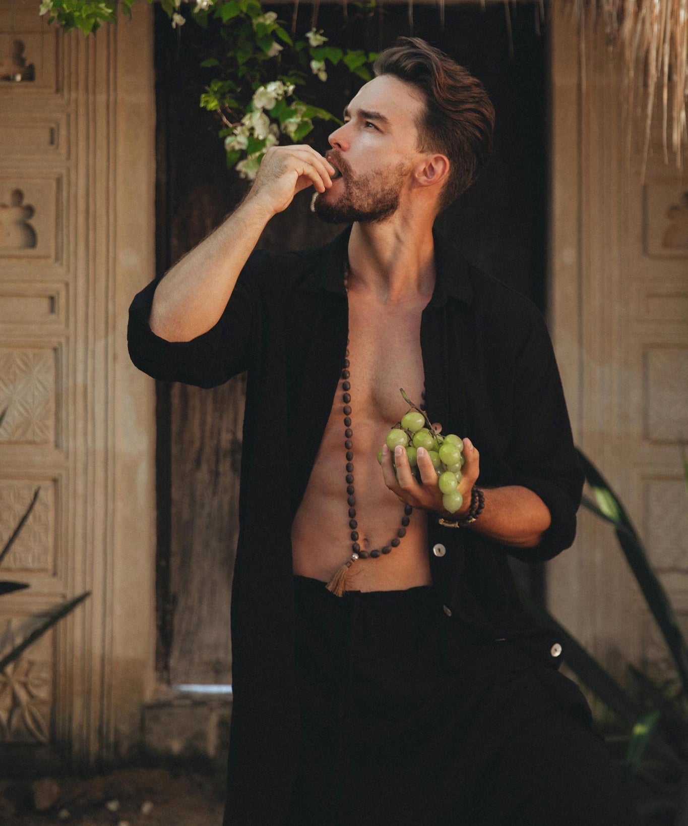 Black Handwoven Cotton Oversized Shirt for Men by AYA Sacred Wear