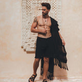 Black Handwoven Cotton Shorts for Men by AYA Sacred Wear