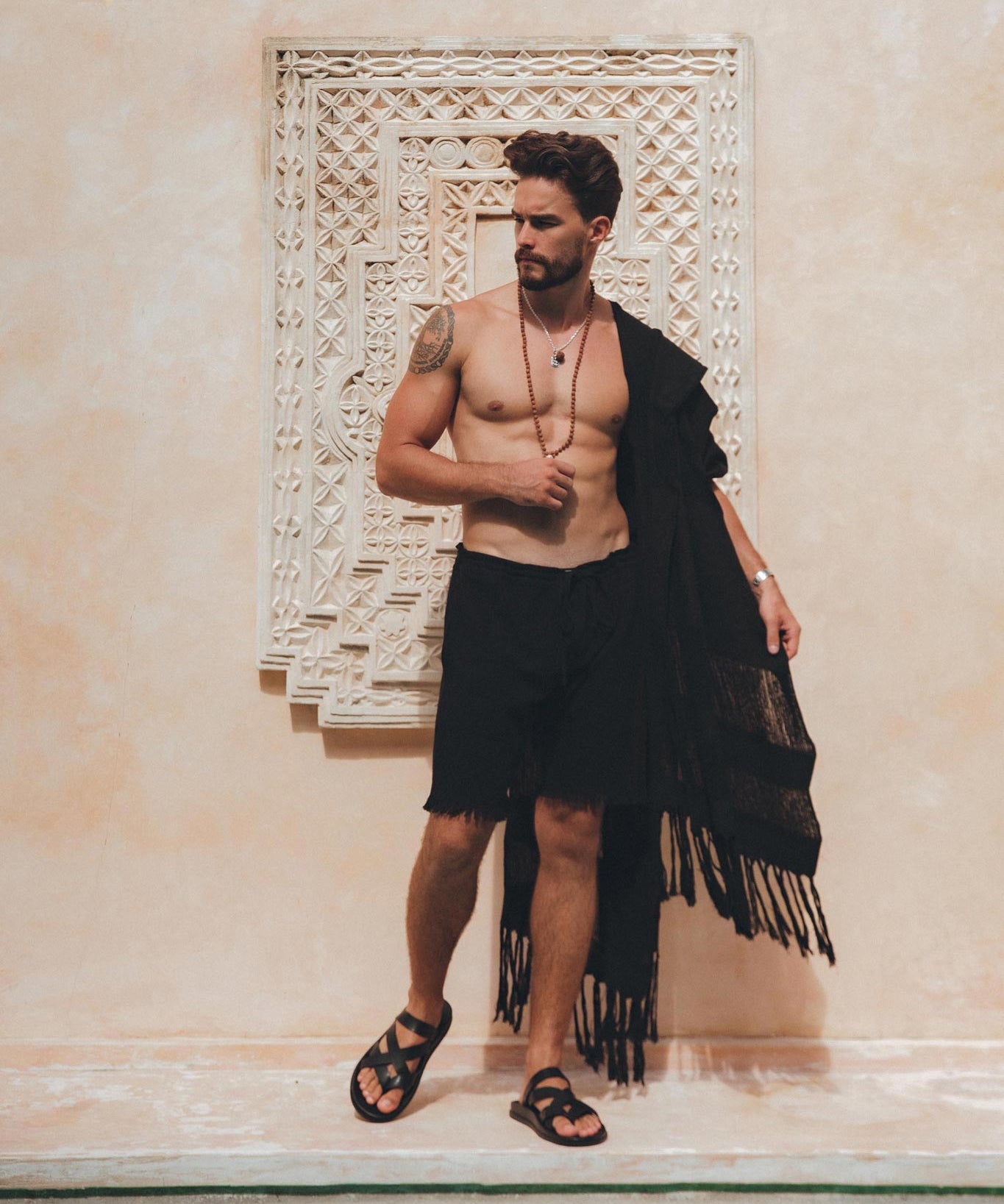 Black Handwoven Cotton Shorts for Men by AYA Sacred Wear