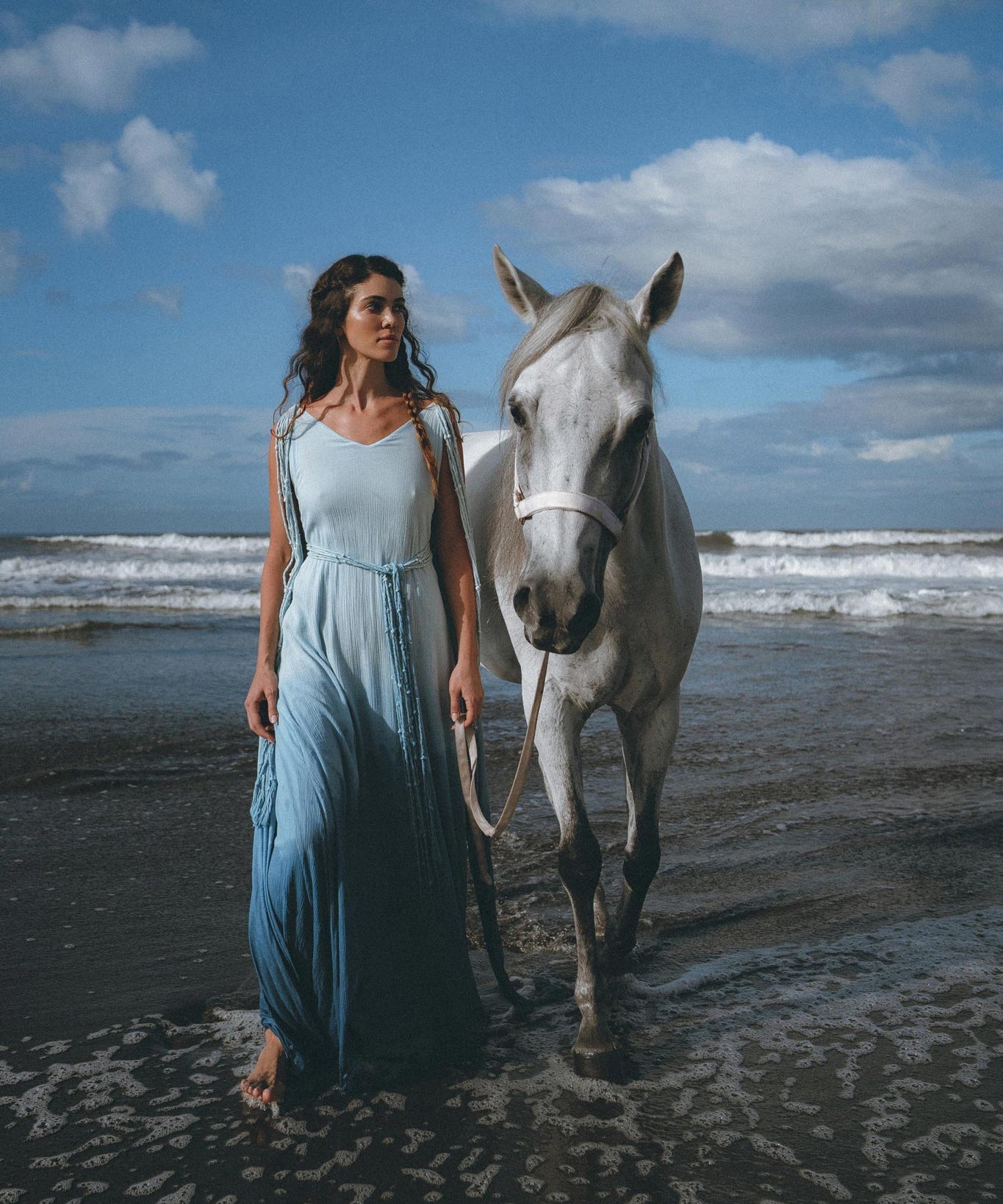 Boho Macrame Bridesmaid Dress, Off-White to Sky Blue Multiway Dress by AYA Sacred Wear
