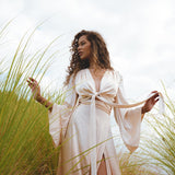 Belted Minimalist Wrap Skirt in Dusty Pink & Cream