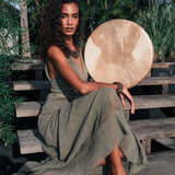 Sage Colour Organic Boho Bridesmaid Dress Hand Loomed - AYA Sacred Wear