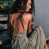 Sage Colour Organic Boho Bridesmaid Dress Hand Loomed - AYA Sacred Wear