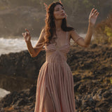 Ananda Lālita Dress Blush Rose – Crinkle Linen Goddess Dress - AYA SW IDR