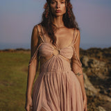 Ananda Lālita Dress Blush Rose – Crinkle Linen Goddess Dress - AYA SW IDR