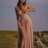 Ananda Lālita Dress Blush Rose – Crinkle Linen Goddess Dress - AYA SW IDR
