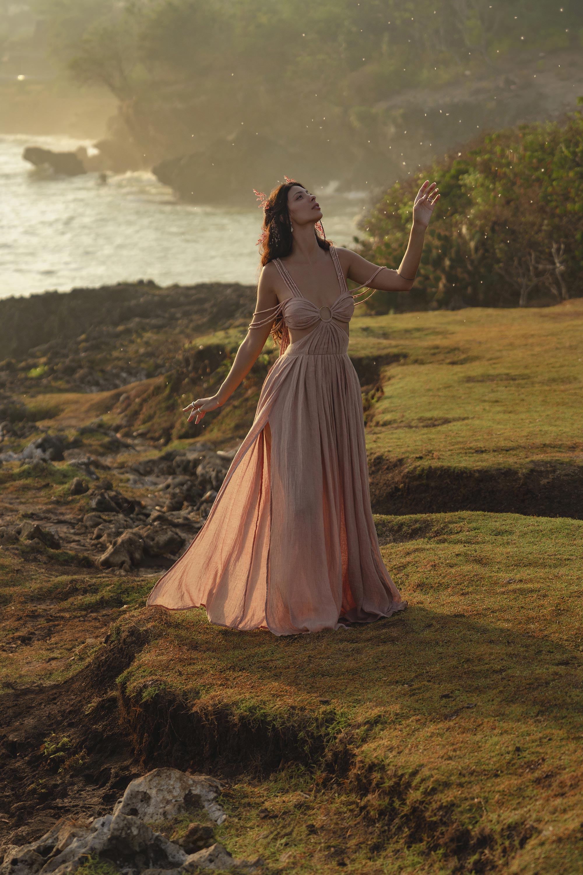 Ananda Lālita Dress Blush Rose – Crinkle Linen Goddess Dress - AYA SW IDR