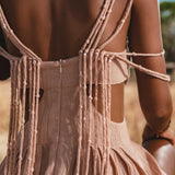 Ananda Lālita Dress Blush Rose – Crinkle Linen Goddess Dress - AYA SW IDR