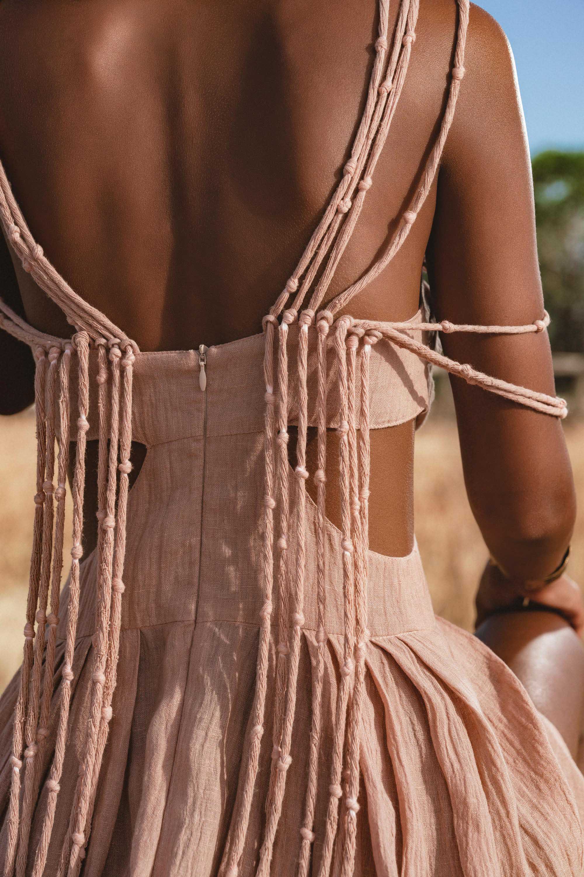 Ananda Lālita Dress Blush Rose – Crinkle Linen Goddess Dress - AYA SW IDR