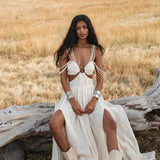 Ananda Lālita Dress Ivory Colour – Linen Organic Goddess Gown - AYA SW IDR