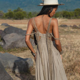 Ananda Lalita Light sage Linen Goddess Gown Handmade Boho Resort Wedding Dress Women - AYA SW IDR