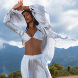 Apsara Mist Light Blue Silk Kimono Blouse Balloon Sleeves Organic Boho Robe Jacket Top - AYA SW IDR