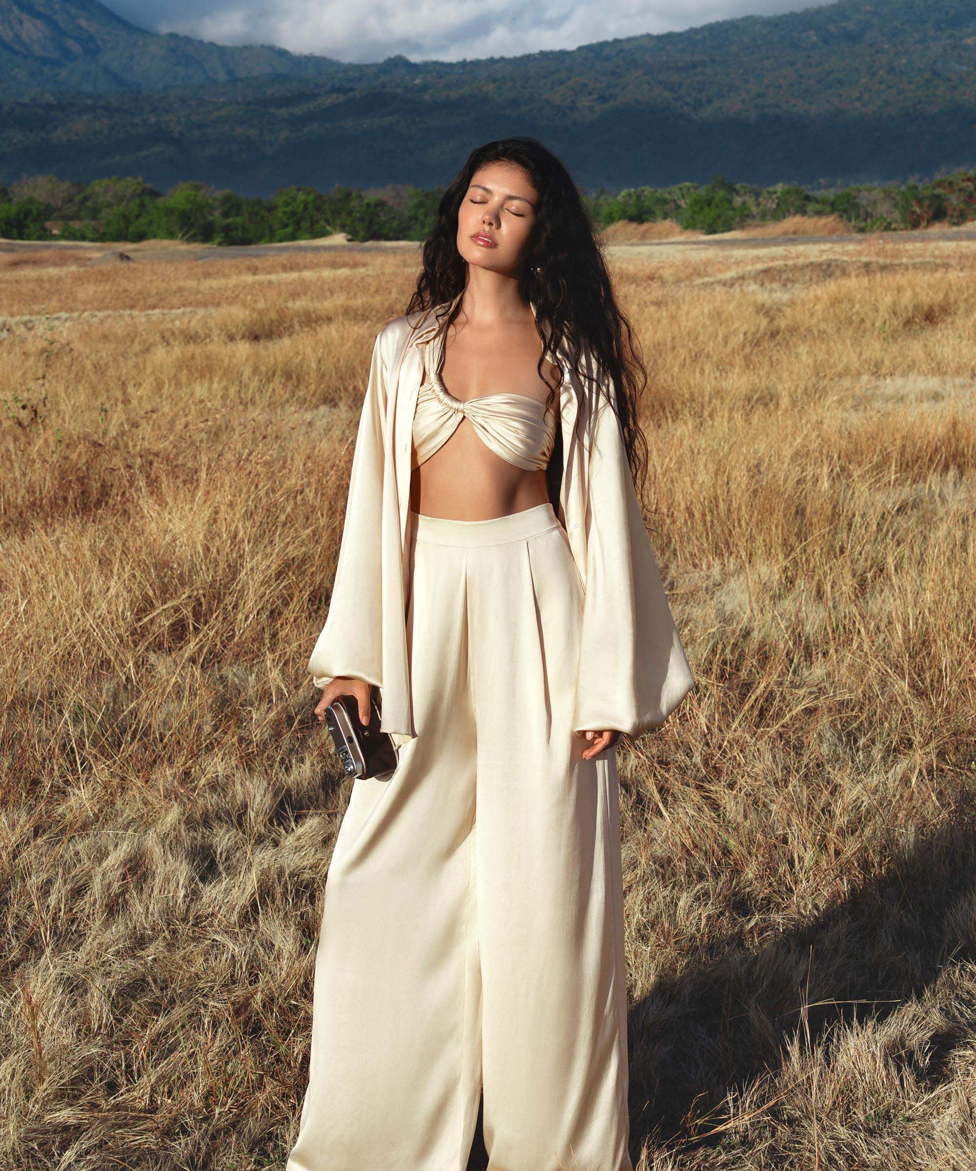Apsara Pants Cream Colour – Pure Silk Flowy Pants - AYA SW IDR
