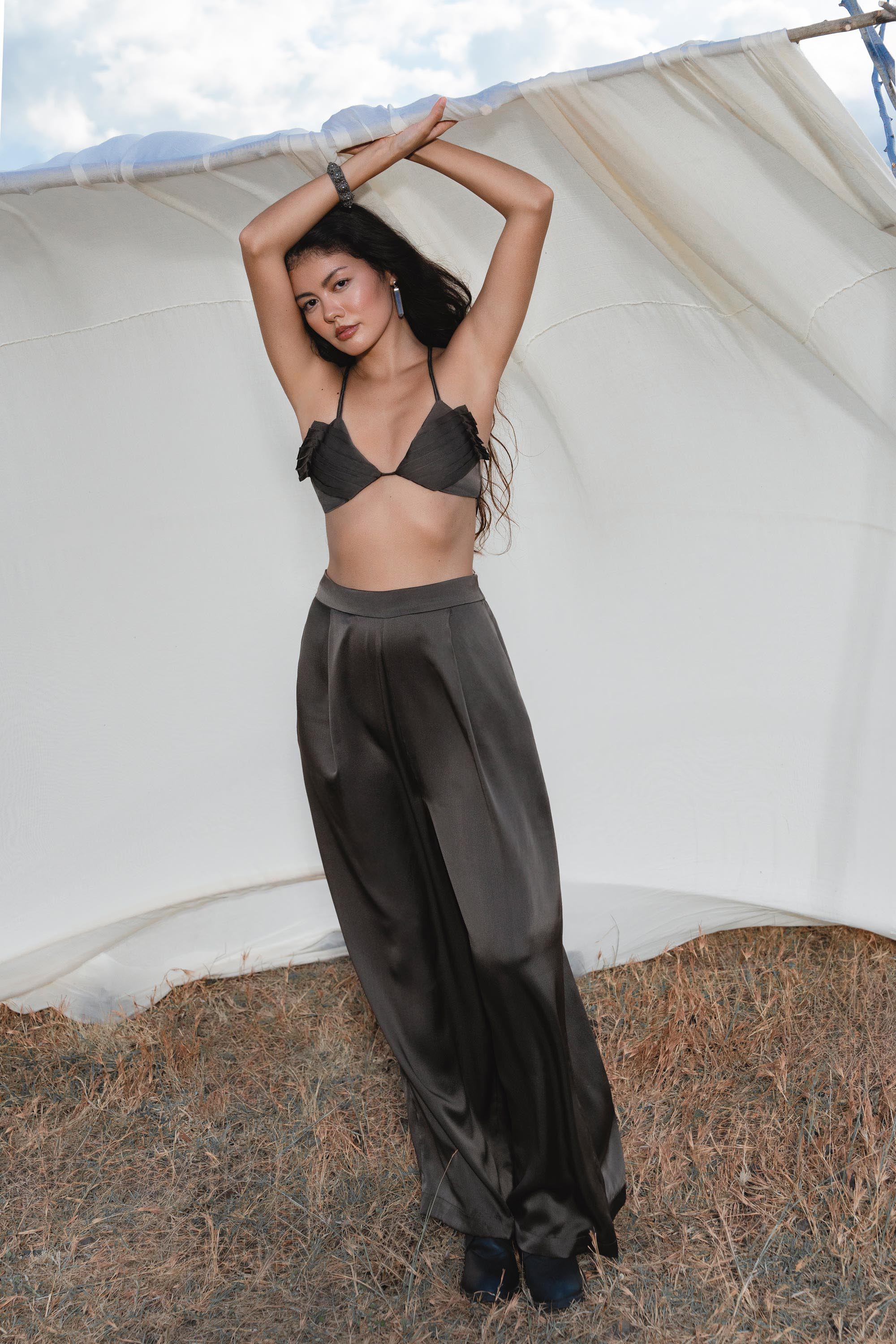 Apsara Pants in Asphalt Gray – Pure Silk Flowy Pants - AYA SW IDR